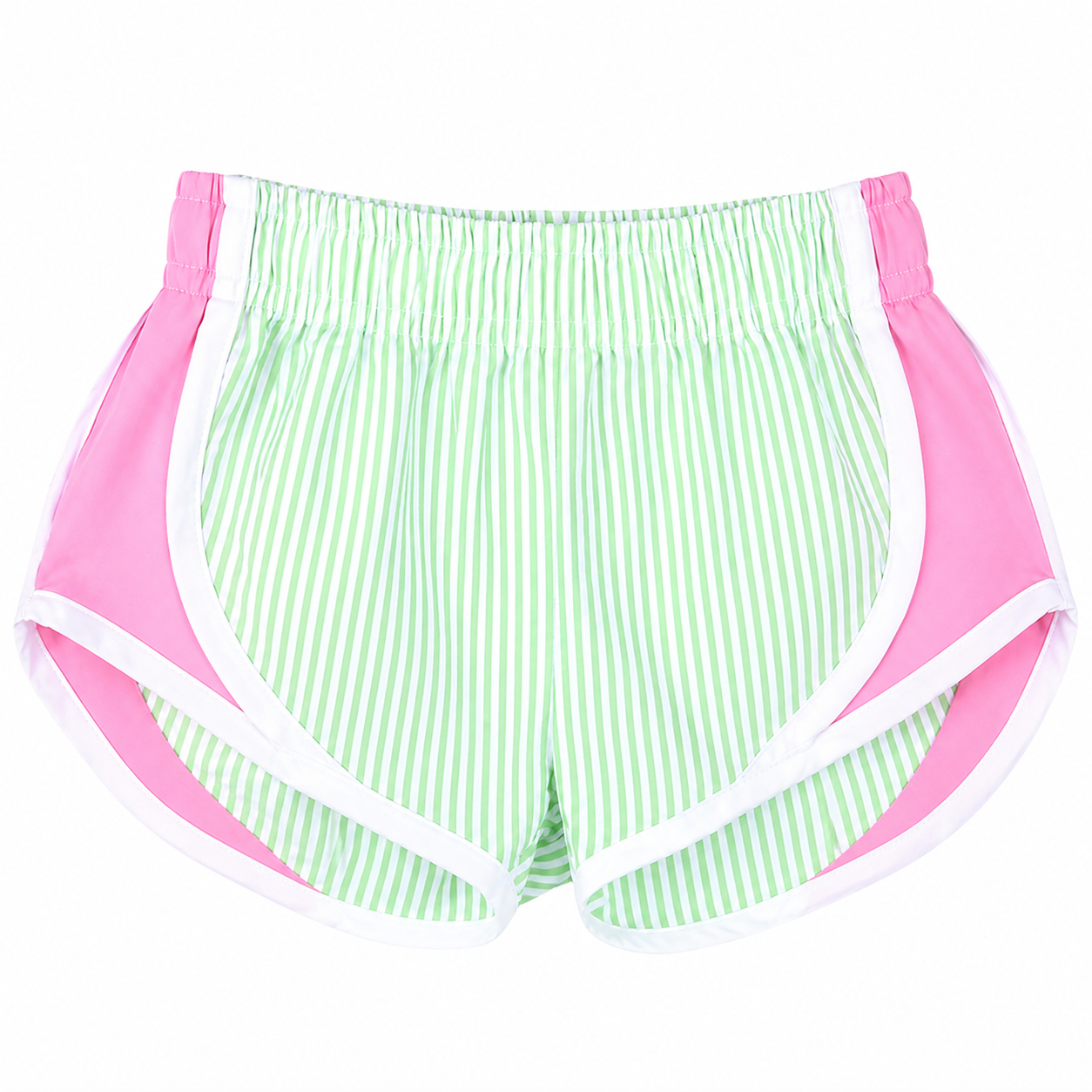 Summer Seersucker Color Block High Waist Athletic Shorts for Girls