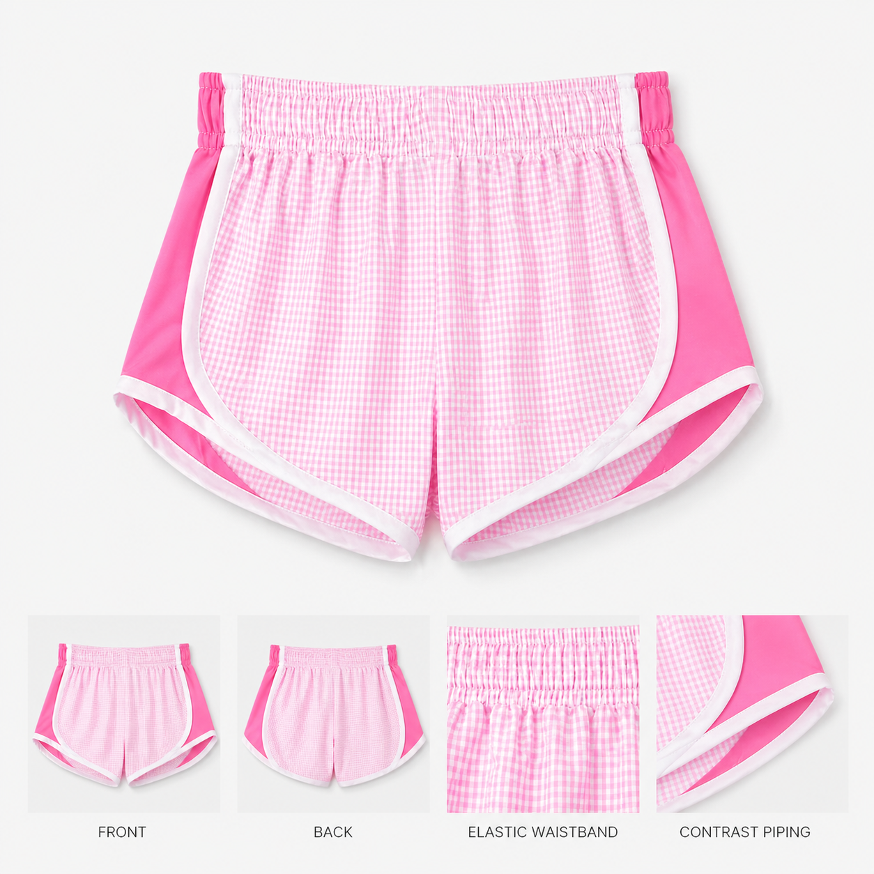 Summer Seersucker Color Block High Waist Athletic Shorts for Girls