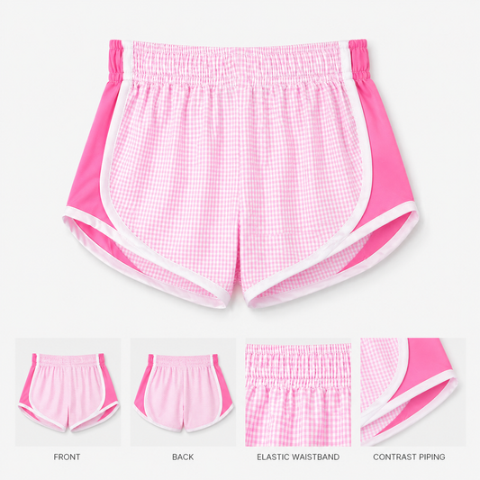Summer Seersucker Color Block High Waist Athletic Shorts for Girls