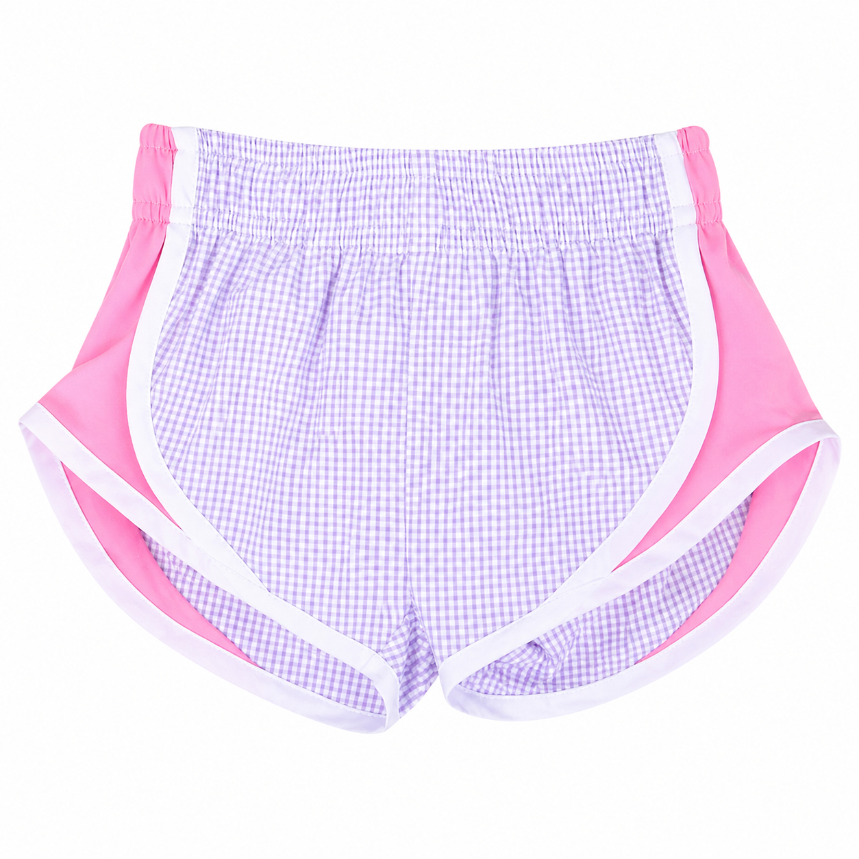 Summer Seersucker Color Block High Waist Athletic Shorts for Girls