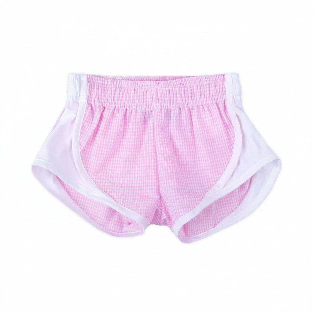 Summer Seersucker Color Block High Waist Athletic Shorts for Girls