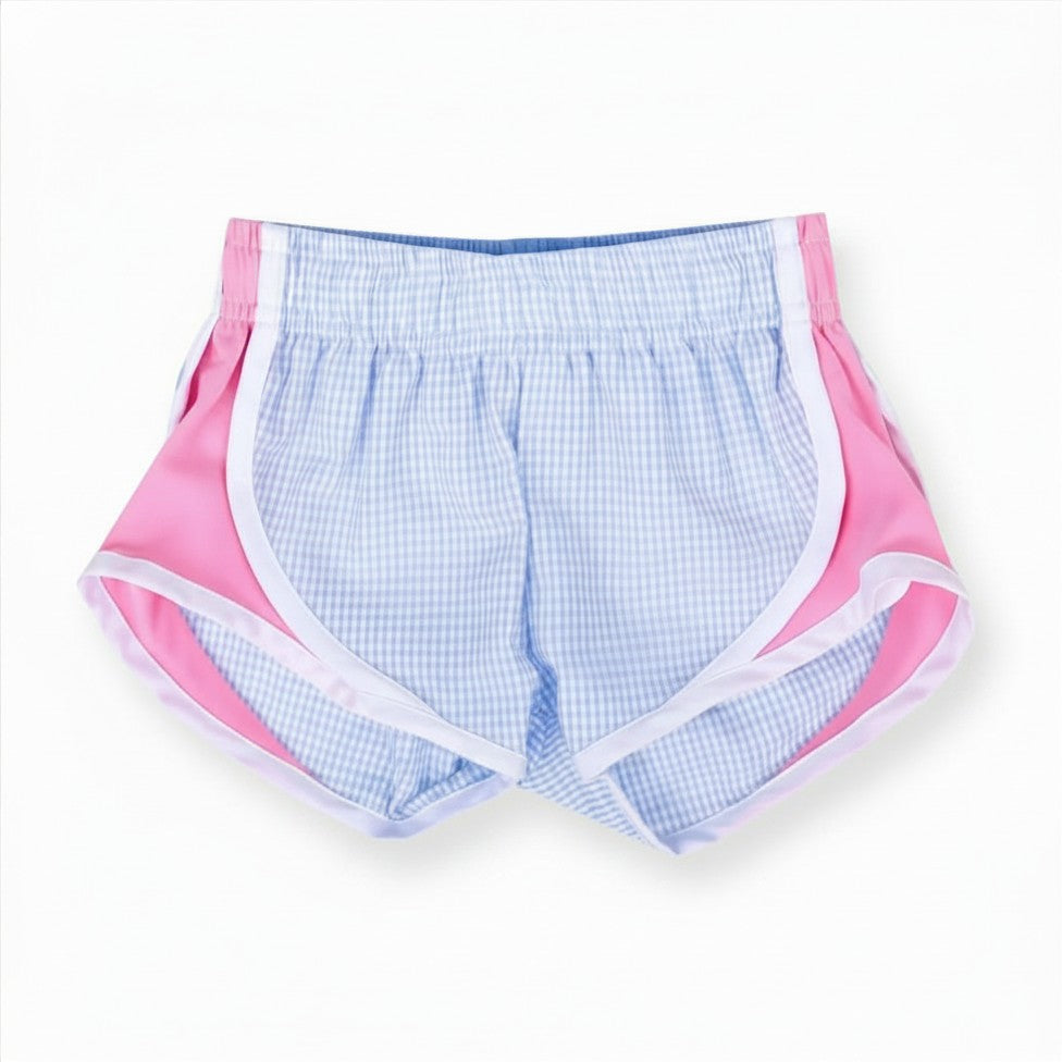 Summer Seersucker Color Block High Waist Athletic Shorts for Girls